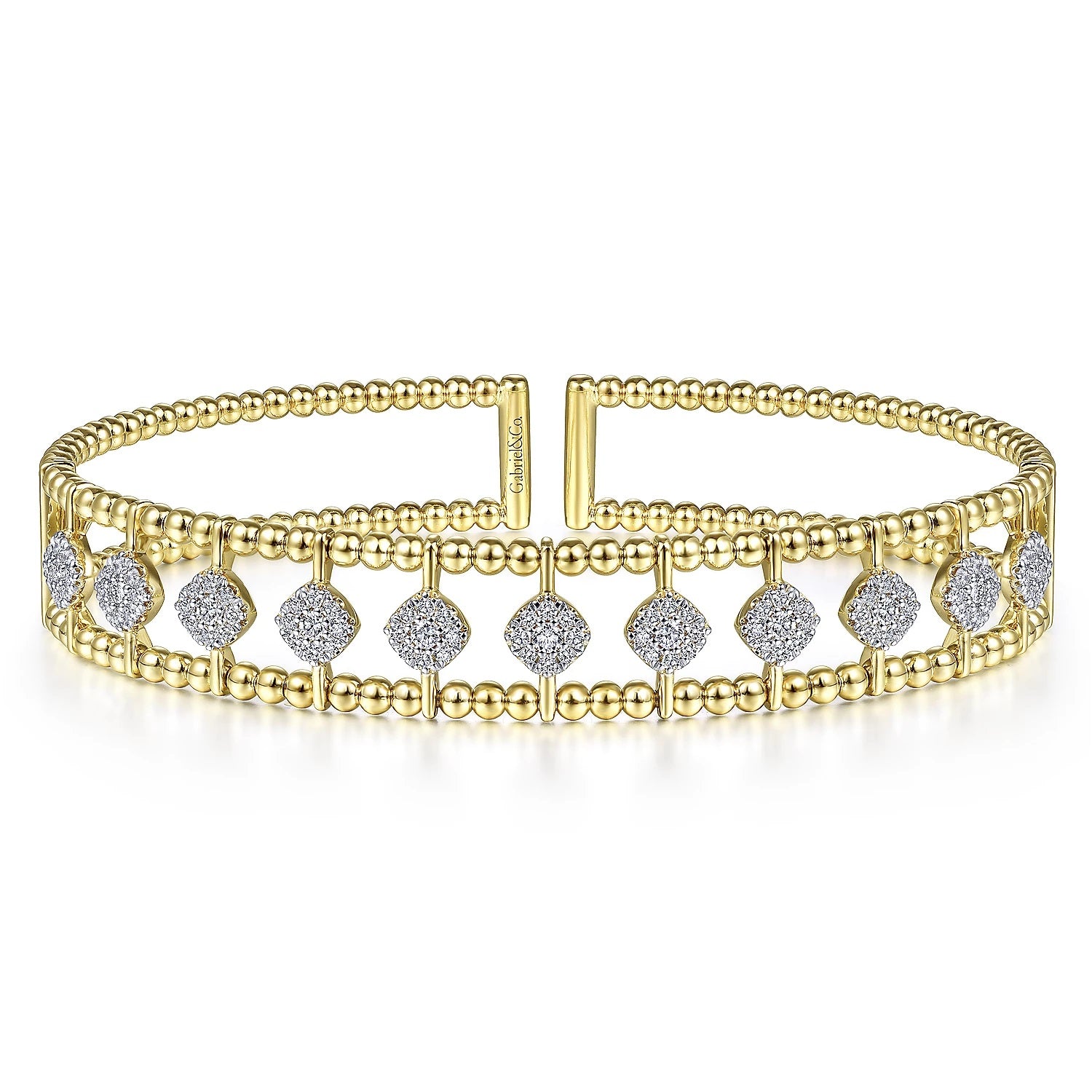 14K Yellow Gold Bujukan Cuff Bracelet with Pave Diamond Connectors,  0.69 Carat TW