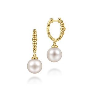 14K Yellow Gold Bujukan Pearl Drop Huggie Earrings