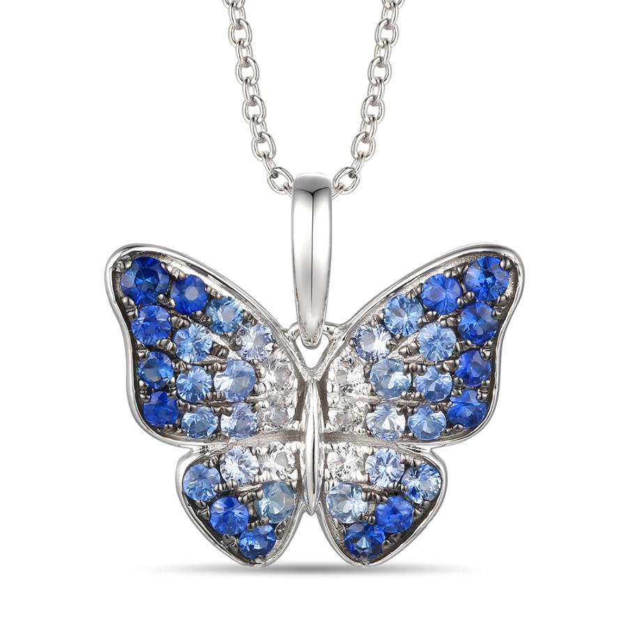14K White Gold Ombre Pendant featuring Denim Ombré, Diamonds and White Sapphires