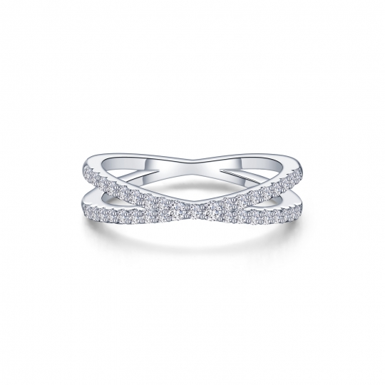 Sterling Silver/Platinum "Criss Cross" Ring, 0.37Carat TW CZ's
