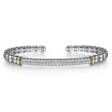Sterling Silver/14K Yellow Gold White Sapphire Bujukan Open Bangle Bracelet, 1.22Carat TW