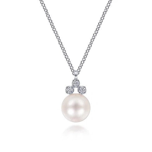 14K White Gold Pearl & Diamond Pendant, 0.07 Carat TW