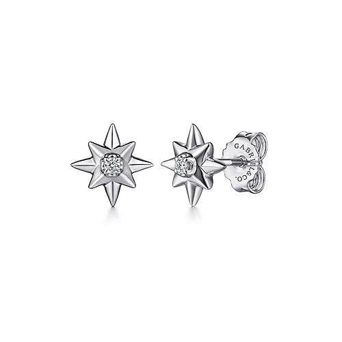 Sterling Silver Star Diamond Stud Earrings, 0.03 Carat TW