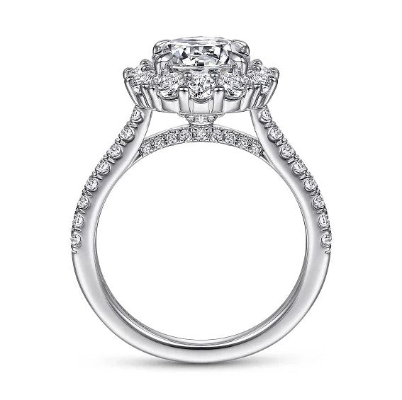 14K White Gold Round Halo Diamond Engagement Ring w/ 1.00 ctw