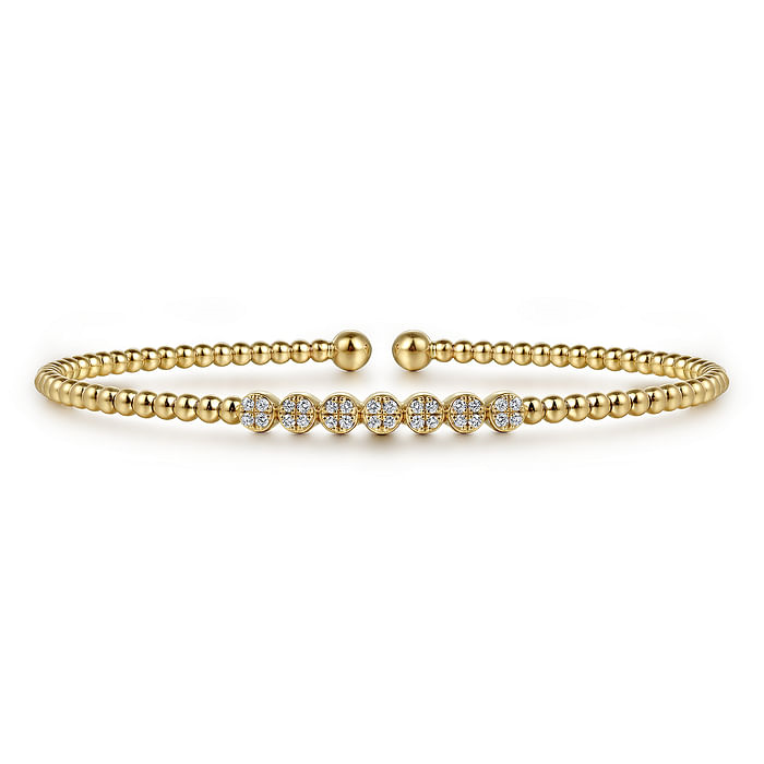 14K Yellow Gold Bujukan Bead Diamond Cluster Bracelet, 0.14 Carat TW