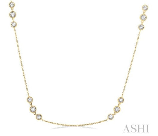 14KY Diamond Three Stone Station Necklace w/ 2.0 ctw & 18"