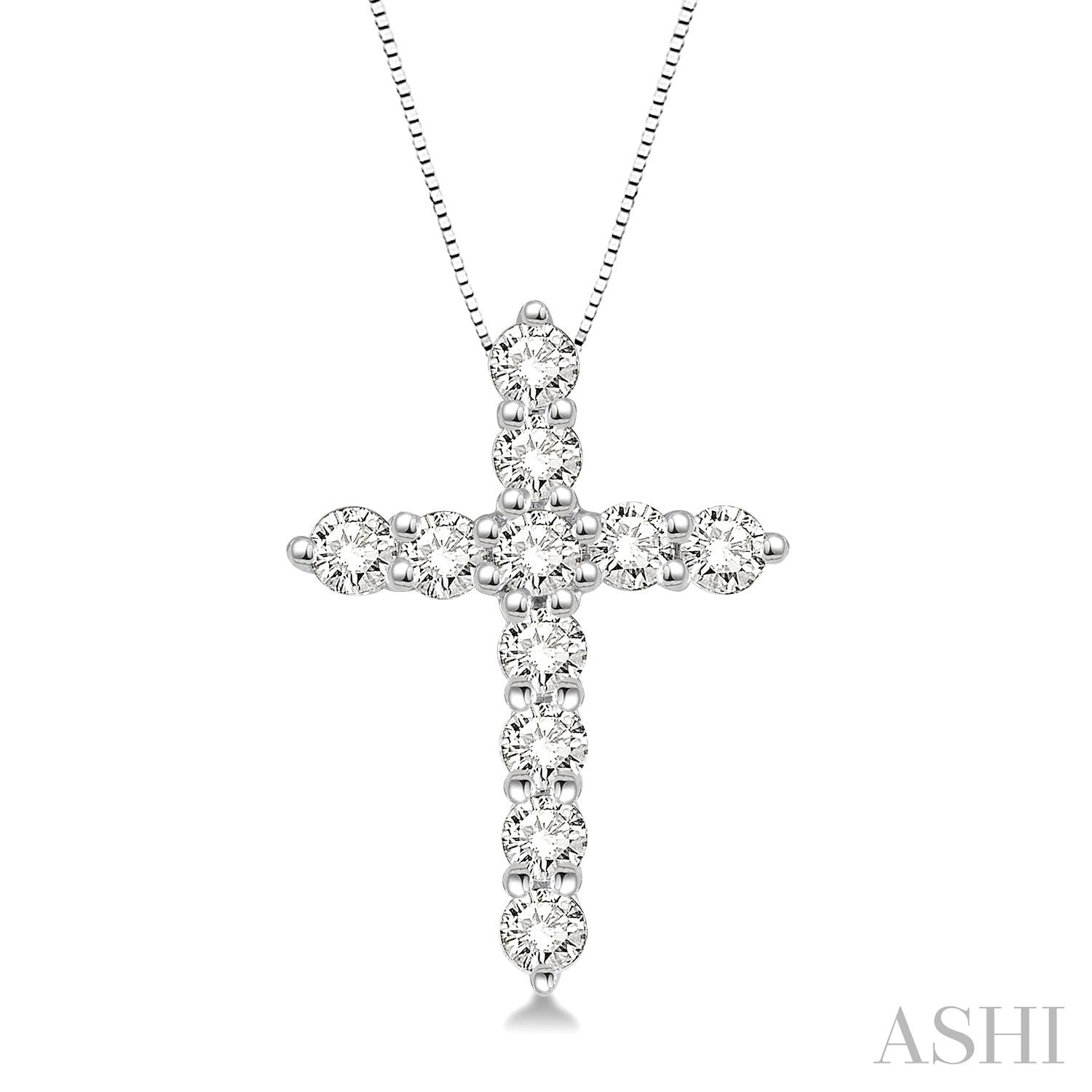 14K White Gold Diamond Cross Pendant, 0.50 Carat TW