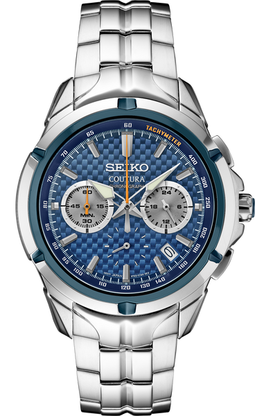 Stainless Steel Coutura Quartz Chronograph with Blue Dial