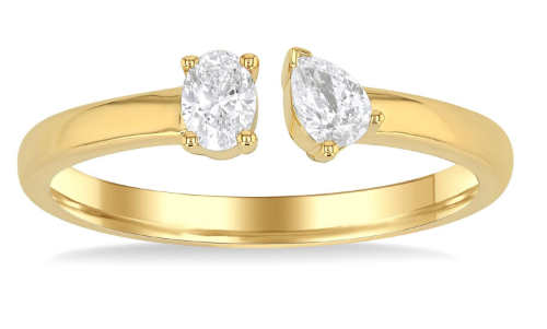 14K Yellow Gold Open Diamond Toi Et Moi Fashion Ring, 0.30 Carat TW