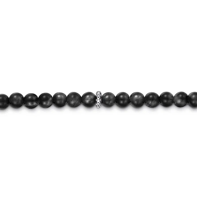 Sterling Silver Black Onyx Beaded Bracelet 8"