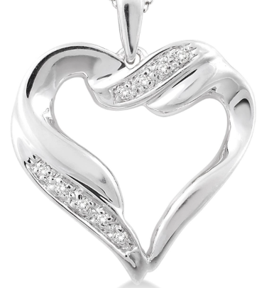 Silver Heart Shape Diamond Fashion Pendant, 0.05 Carat TW