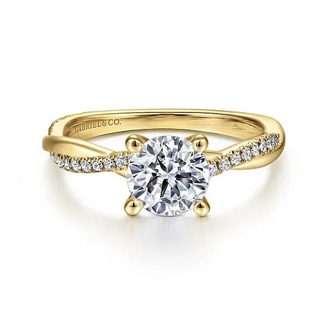 14K Yellow Gold Twisted Round Diamond Engagement Ring w/ 0.14 ctw