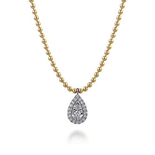 14K White & Yellow Gold Bujukan Diamond Teardrop Necklace, 0.25 Carat TW
