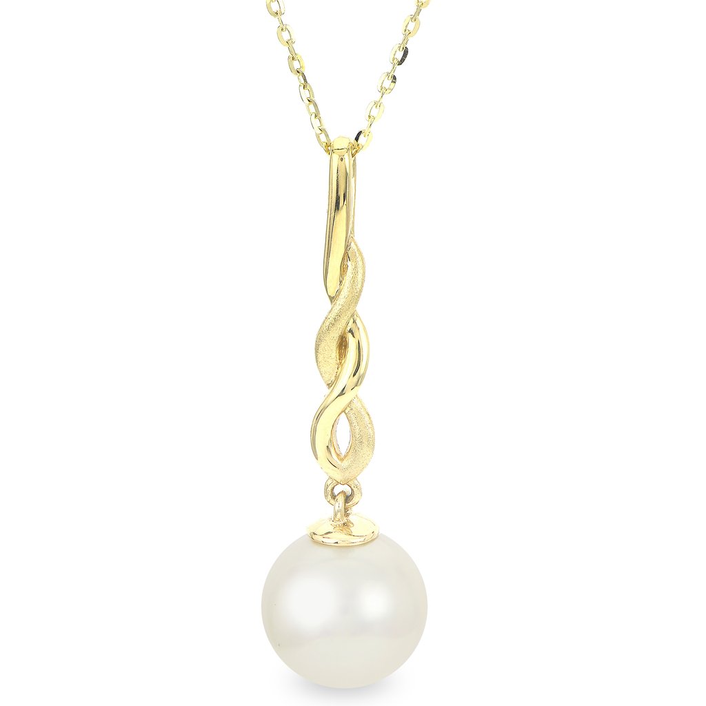 14KY FW Cultured Pearl Braided Pendant on Cable Chain 16/18"