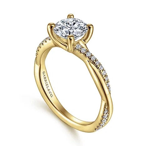 14K Yellow Gold Twisted Round Diamond Engagement Ring w/ 0.14 ctw