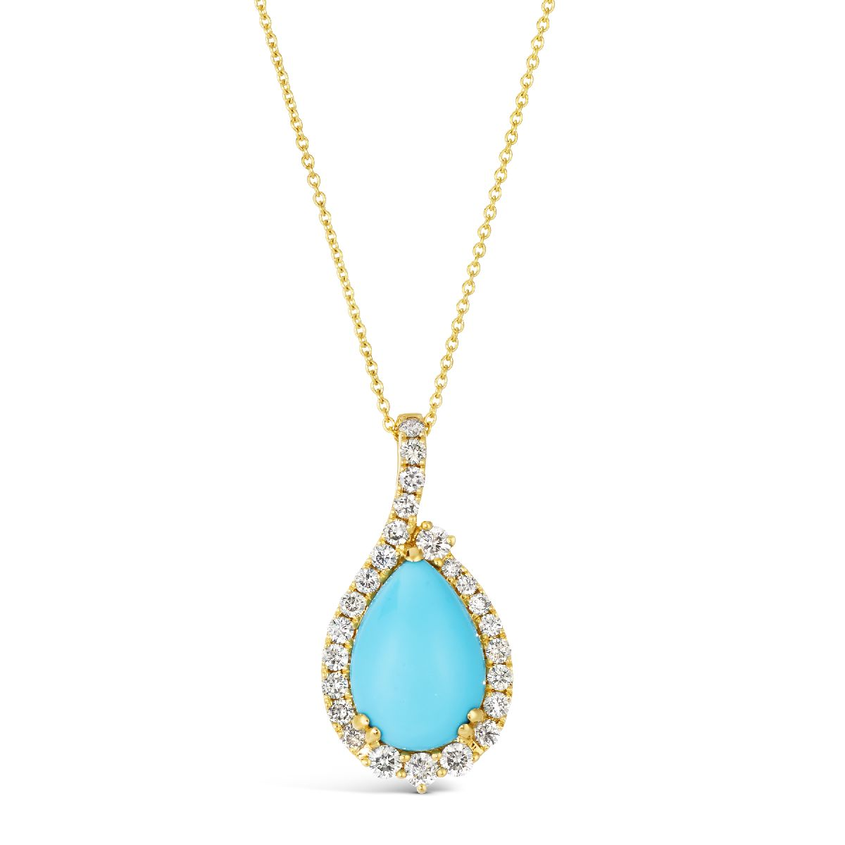 14K Yellow Gold Turquoise(3.25 Carat) and Diamond Pendant, 0.60 dia. CTW