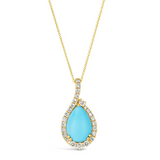 14K Yellow Gold Turquoise(3.25 Carat) and Diamond Pendant, 0.60 dia. CTW