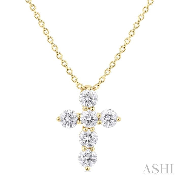 14K Yellow Gold Diamond Cross Pendant, 0.35Carat TW