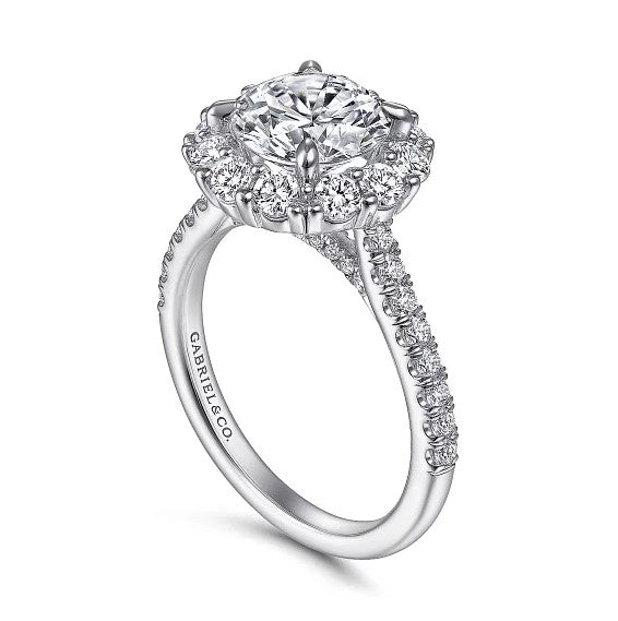 14K White Gold Round Halo Diamond Engagement Ring w/ 1.00 ctw