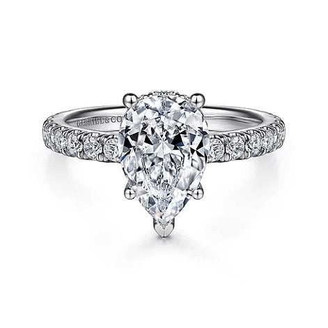 14KW Hidden Halo Pear Shape Diamond Engagement Ring w/ 0.68 ctw