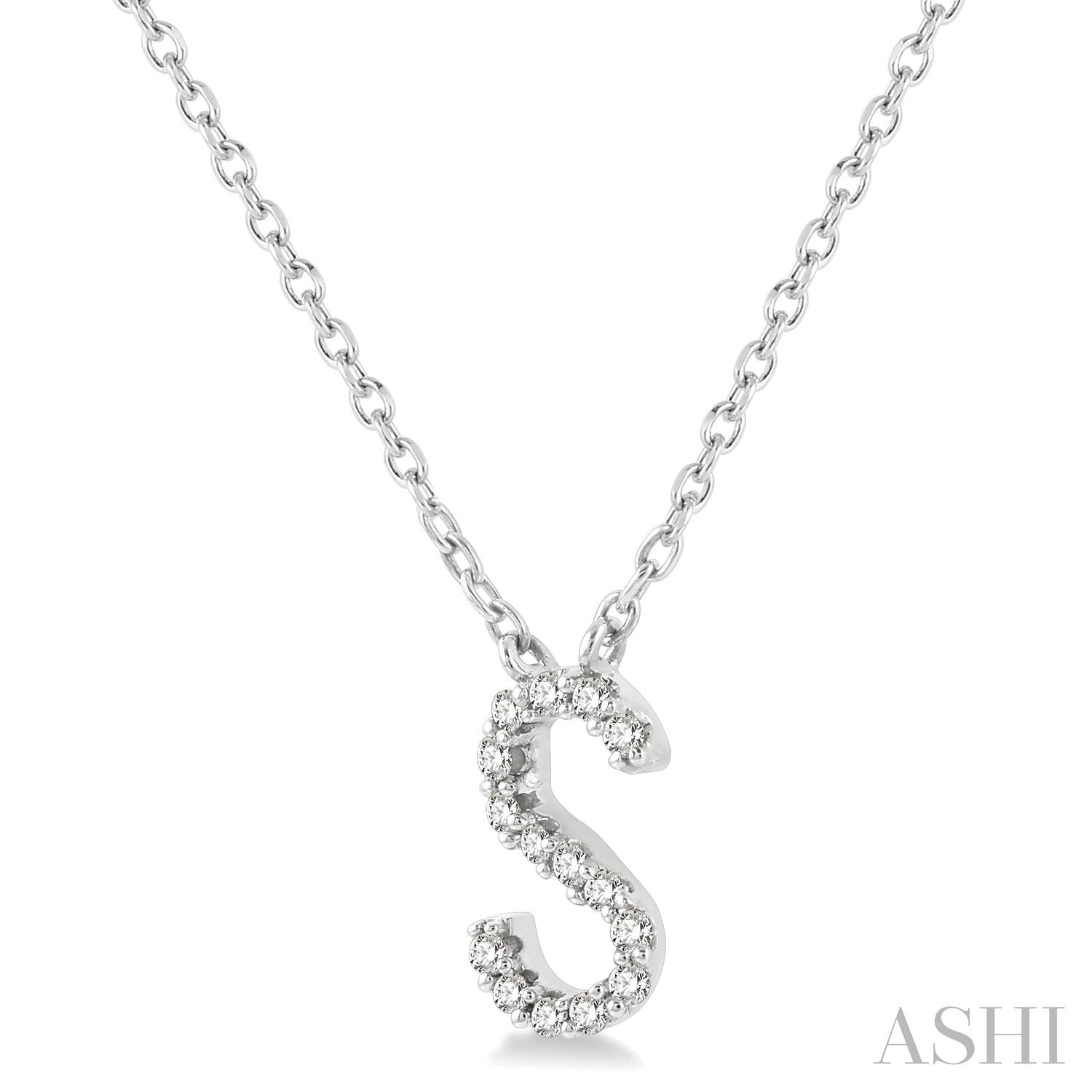 10K White Gold Initial "S" Necklace w/ 0.05 ctw