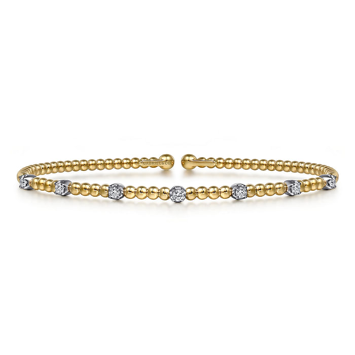 Yellow Gold Bujukan Diamond Stations Bangle Bracelet, 0.20 Carat TW