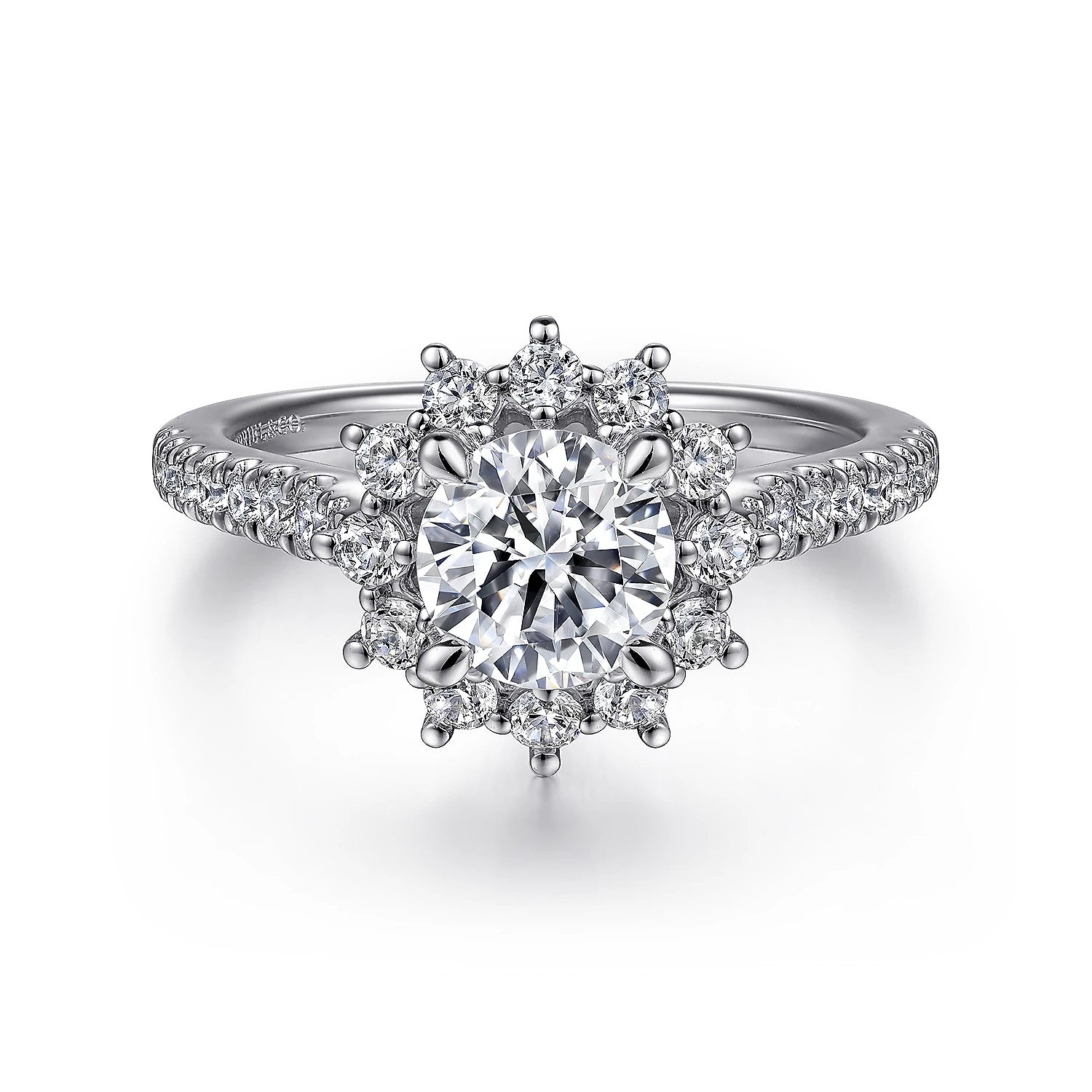 14KW Hibiscus Fancy Halo Round Diamond Engagement Semi-Mount Ring