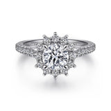 14KW Hibiscus Fancy Halo Round Diamond Engagement Semi-Mount Ring