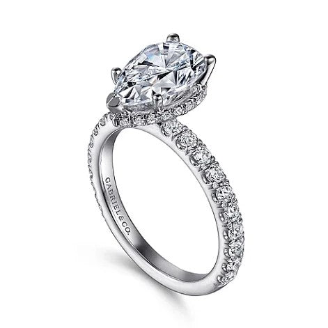 14KW Hidden Halo Pear Shape Diamond Engagement Ring w/ 0.68 ctw