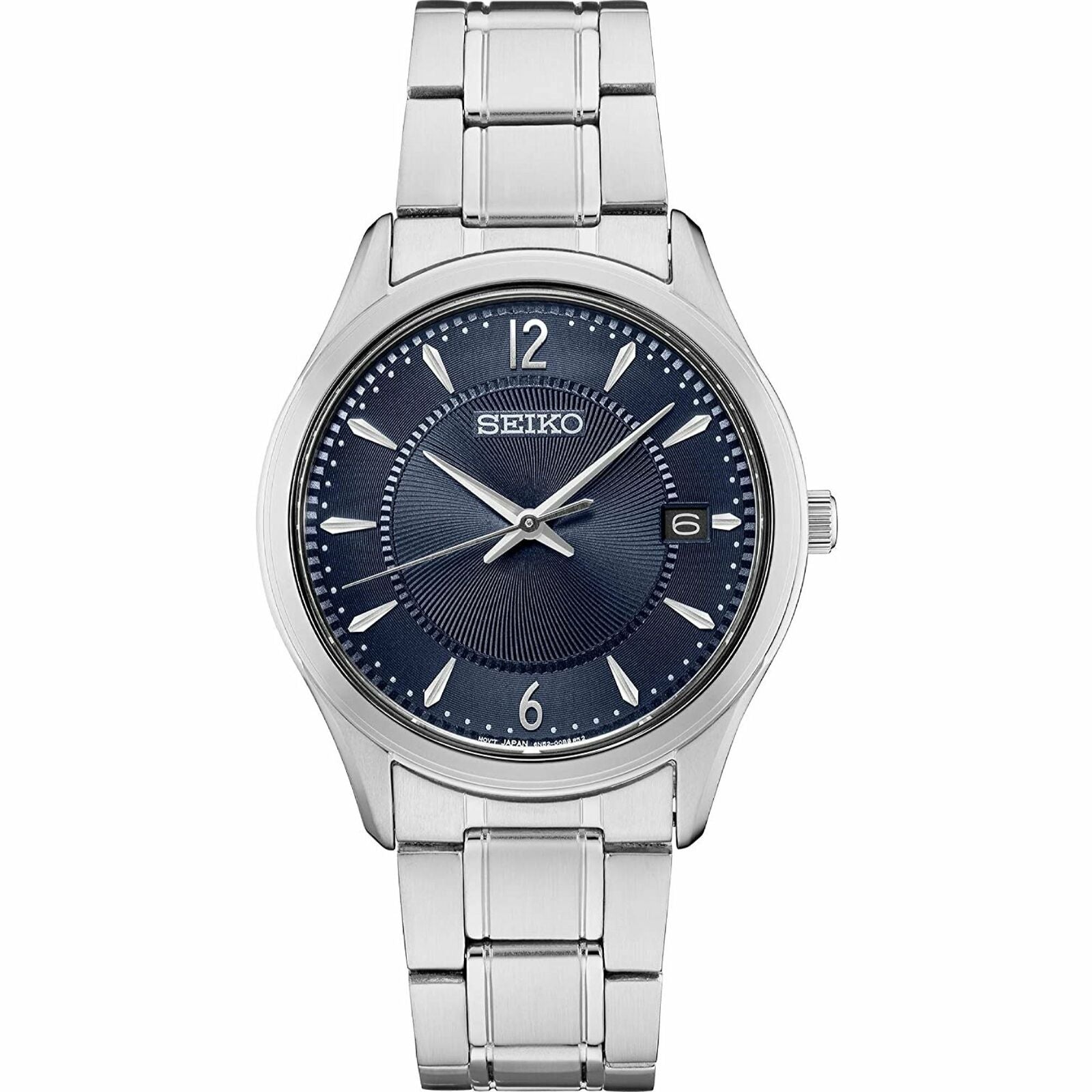 White Stainless Steel Casual Watch w/ Blue Dial