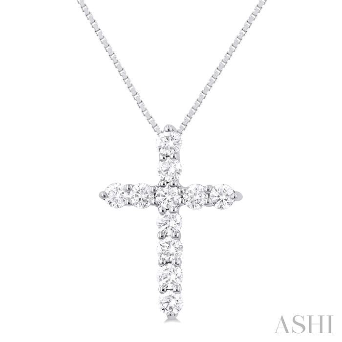 14K White Gold .33Carat TW Diamond Cross Pendant