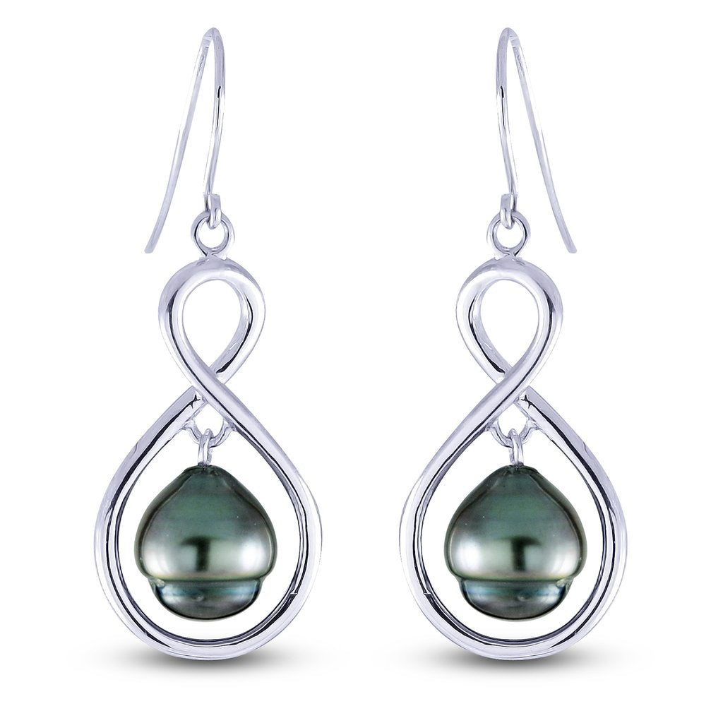 Sterling Silver Tahitian Pearl Drop Earrings w/ 8 -- 9 mm Pearls