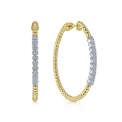 14K Yellow Gold Diamond Fashion Hoop Earrings, 0.44 Carat TW
