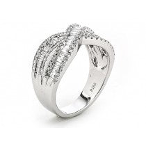 18KW Diamond Cross Over Fashion Ring w/ 0.98 ctw, Size 6.5