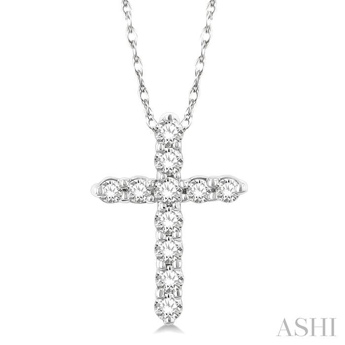 14K White Gold Diamond Fashion Cross Pendant, 0.10Carat TW