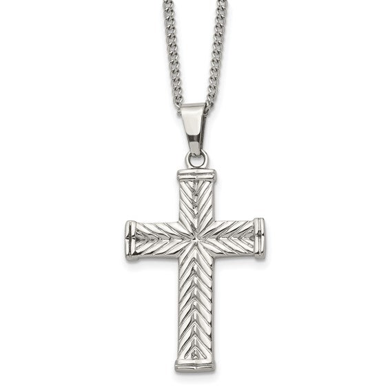 Stainless Steel Textured Cross Necklace 22"
