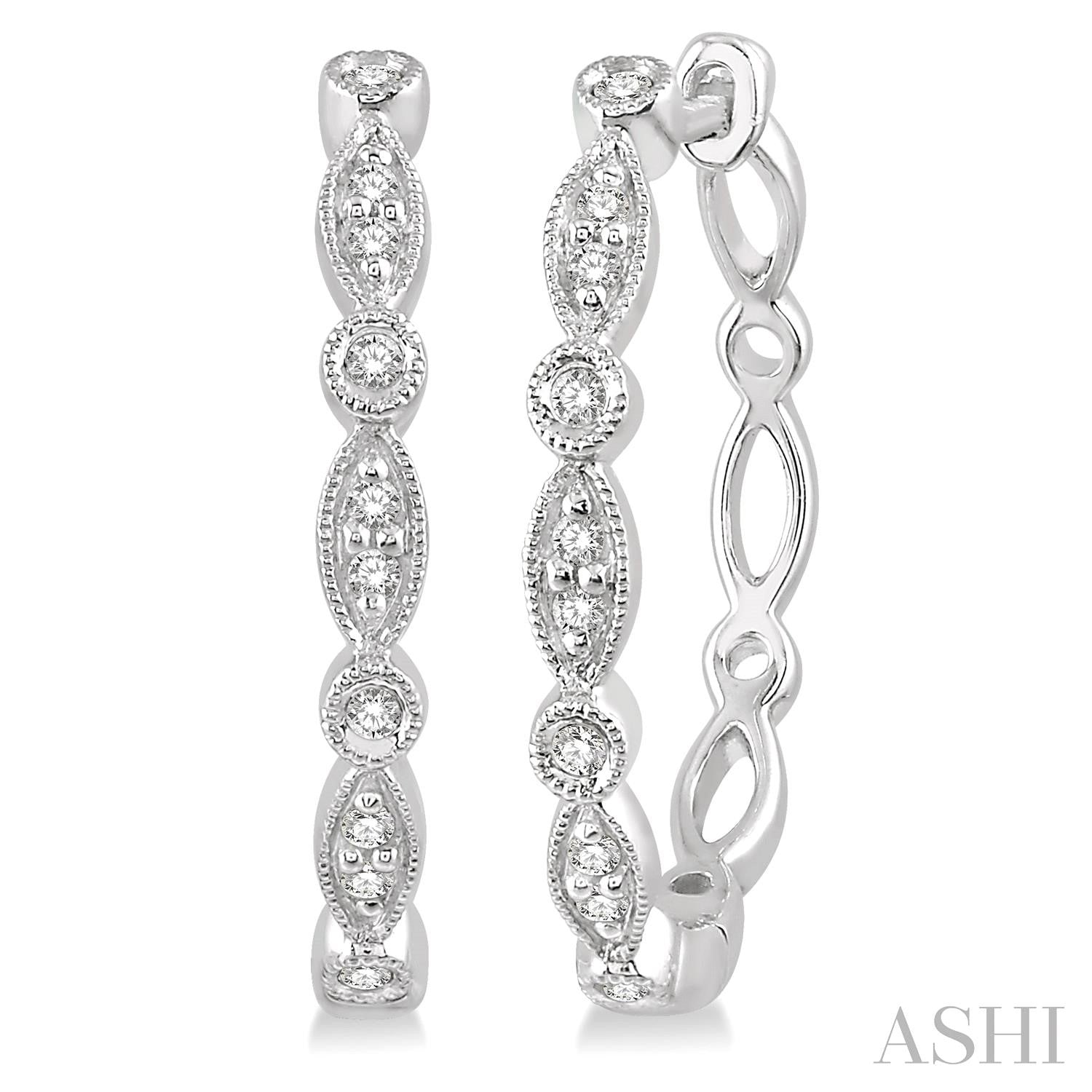 10K White Gold Round Cut Diamond Hoops, 0.15 Carat TW