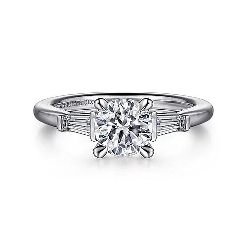 14KW Stasia Diamond Round with Baguettes Engagement Ring  w/ 0.30 ctw