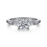 14KW Stasia Diamond Round with Baguettes Engagement Ring  w/ 0.30 ctw