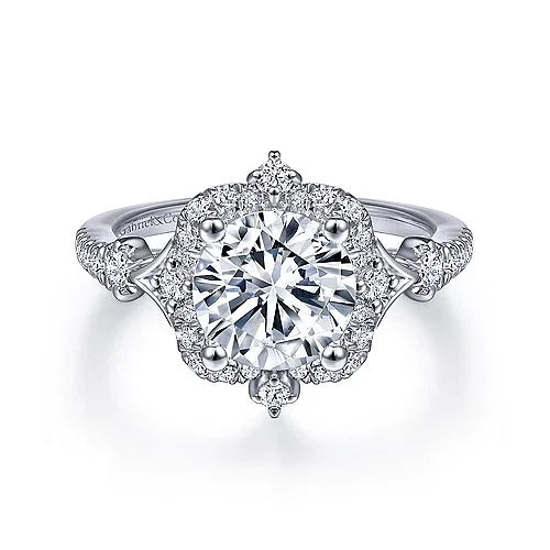 14KW Veronique Vintage Inspired Halo Diamond Engagement Ring w/ 0.37 ctw