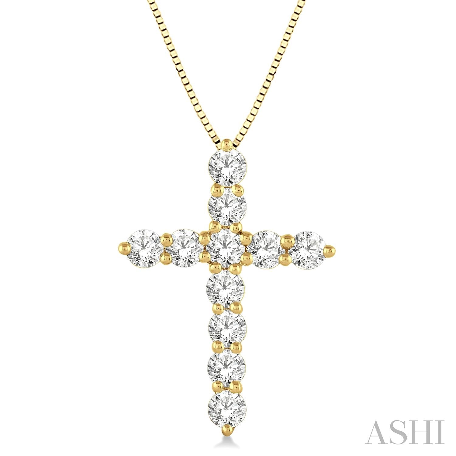 14K Yellow Gold Diamond Cross Pendant, 1.0 Carat tw