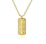 Yellow Gold ID Dog Tag Pendant Hollow Chain Necklace