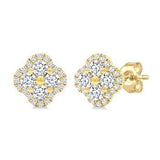 14K Yellow Gold Diamond Clover Diamond Fashion Stud Earrings, 0.50Carat TW