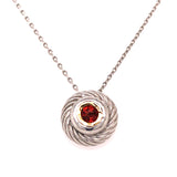 Sterling Silver Red Garnet Pendant w/ 18 KY Accents & 18" Chain w/ Lobster CLasp