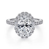 14K White Gold Oval Halo Semi-Mount Diamond Engagement Ring, 0.72 carat