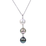 Sterling Silver and Rhodolite Ringed Drop Multi-Colored Pearl Pendant w/ 12 -- 13 mm Pearls, 18