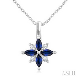 10K White Gold 4X2Marquise Shape Sapphire Diamond Pendant, 0.04Carat TW
