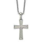 Stainless Steel Brushed Cross Pendant on a 20 inch Box Chain