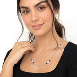 2.25 MM Sapphire and .50 CArat TW  Round Cut Diamond Precious Station Necklace