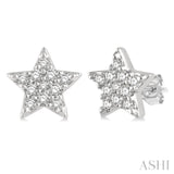 White Gold Diamond Star Petite Fashion Earrings, 0.10 Carat TW